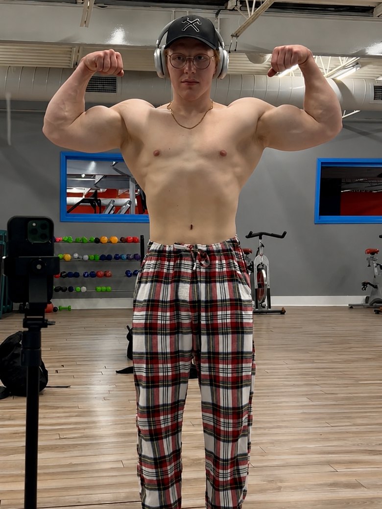 Trenton Laskey, late 2025, front double biceps